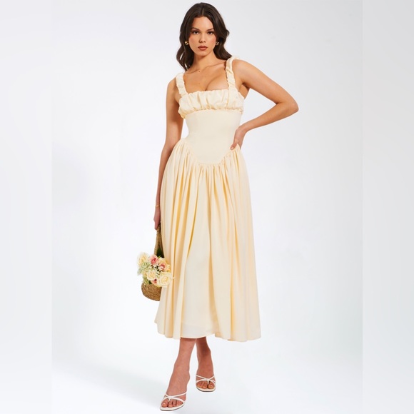 NWT Noreen cream / pastel yellow Satin Corset midi / Maxi formal Sundress - Picture 9 of 16